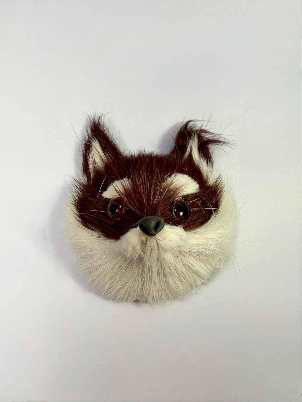 Vintage Faux Fur Fox Face Magnet Craft Appliqué Brown Eyes Novelty Animal
